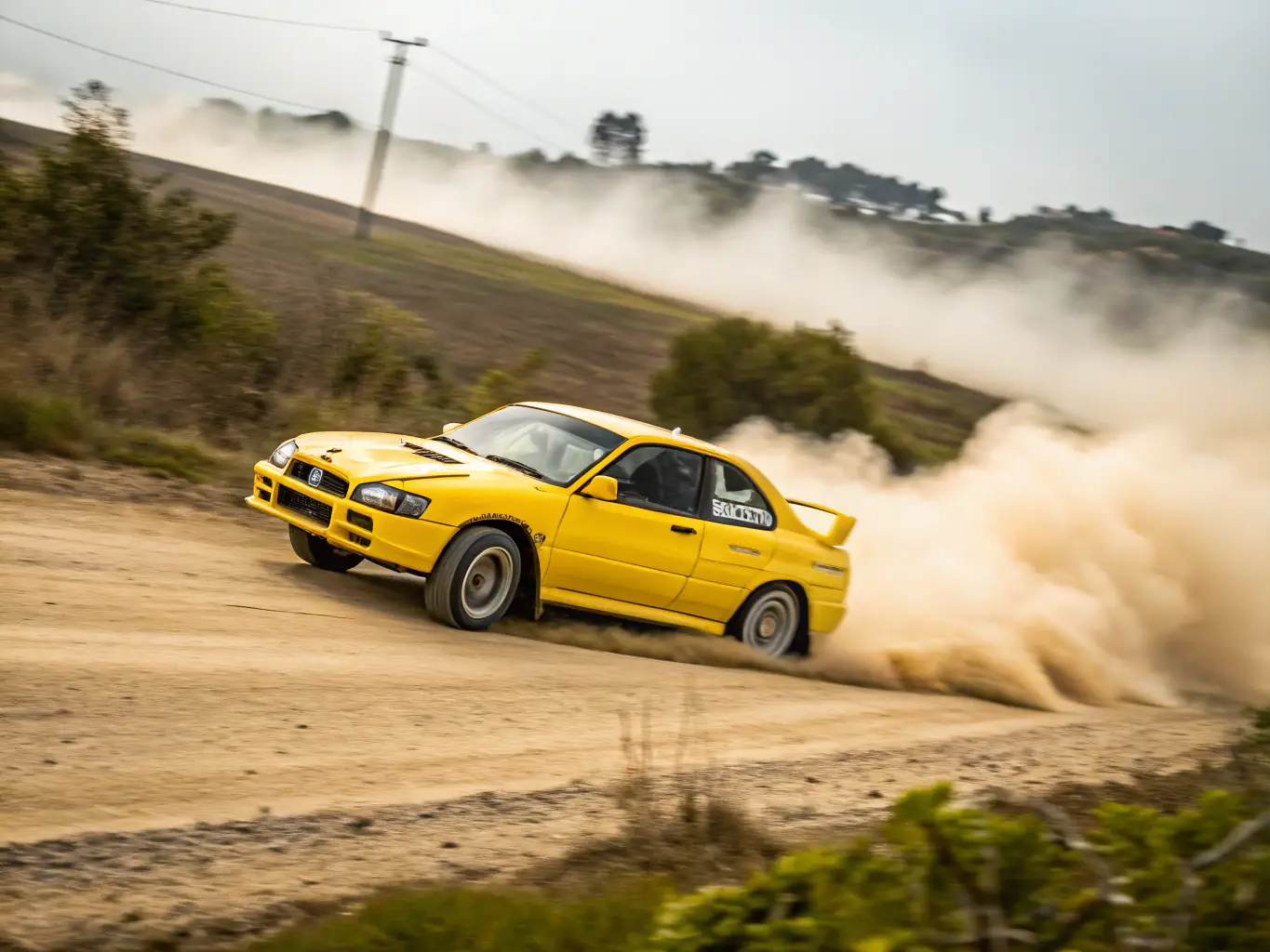 An action shot of a driver navigating a challenging turn during a rally event, capturing the intensity and skill involved in the Rally and Off-Road Events program.
