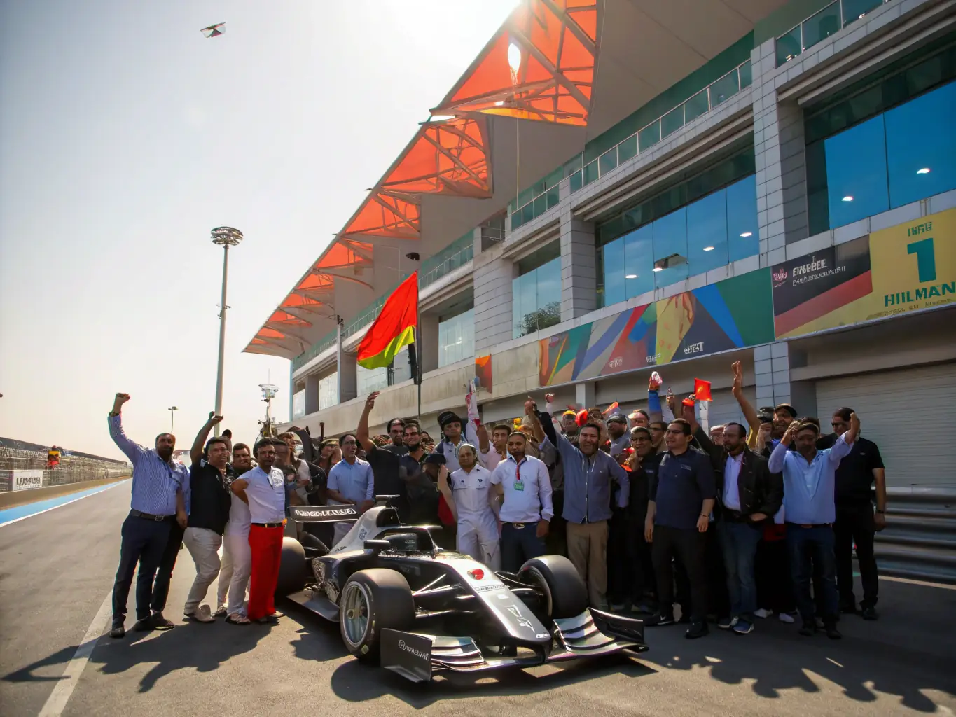 A diverse group of ATLANTIC MOTOR SPORT 17 members participating in an inclusive motorsport event, showcasing the organization's commitment to providing opportunities for people of all backgrounds and abilities.